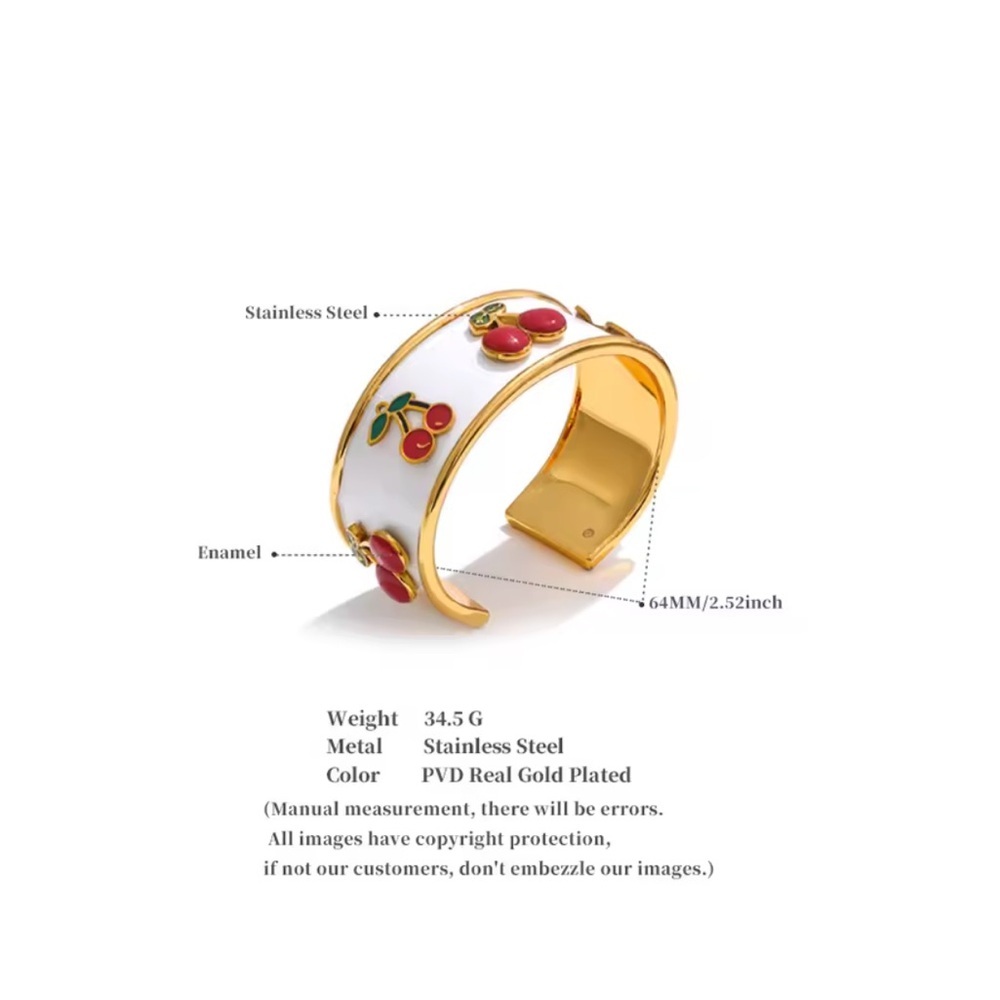Cherry Enamel cuff Bracelet 
Gold
Stainless steel - Picture 3 of 12
